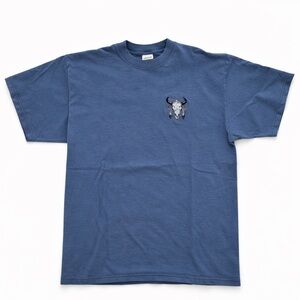 Vintage Southwest Embroidered Bull Skull Tee Blue — Anvil Comfort Cotton